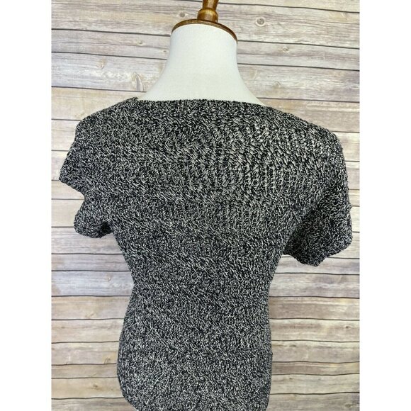 Eddie Bauer XS Space Dyed Sweater Top Linen Blend Black Gray Short Sleeve - Picture 5 of 9